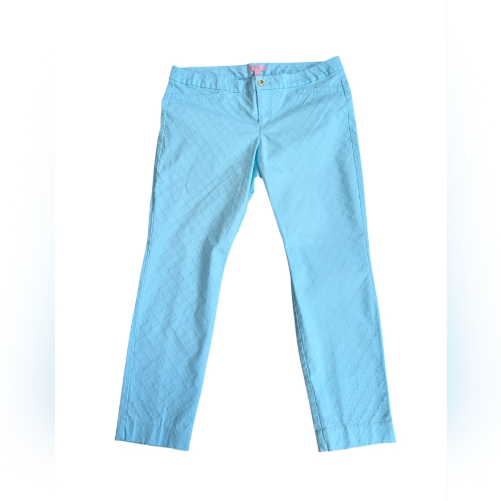 SOLD-Lilly Pulitzer Kelly Textured Skinny Pants in Seasalt Blue, Size 14